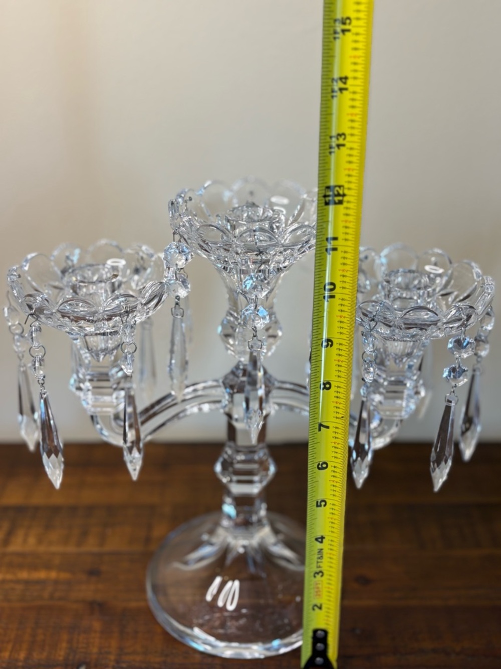 Vintage Pair Of Royal Limited 3 Armed Crystal Candelabras With Hanging Crystals - Picture 5 of 9